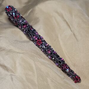 Coquette Style Romantic Strong Hair Clip Fancy Filigree 6" W/ Red & AB Crystals